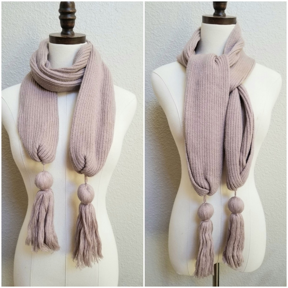 Tasseled Knitted Scarf, Dusky Pink Old Rose color, 67 inches long, 100% Acrylic